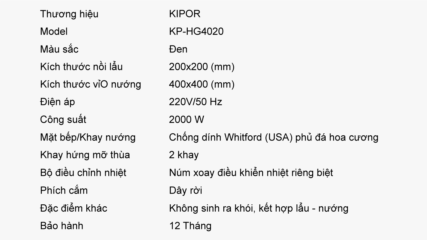 Bếp lẩu nướng điện Kipor KP-HG4020